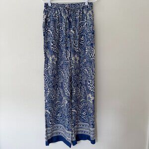 La Fée Maraboutée White & Blue Floral Print Wide Leg Palazzo Pants